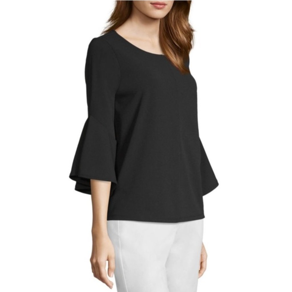 Worthington Womens 3/4 Bell Sleeve Blouse In Black New With Tags Size Small